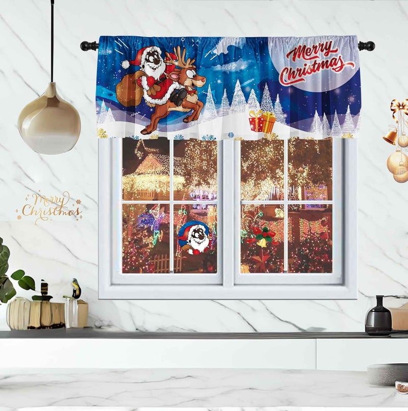 SUNWISHA African-American Father Christmas Santa Claus Windows Valances - Festive Farmhouse Kitchen Short Curtain Valances with Rod Pocket - 52x18inch Xmas Pine Tree Snowy Window Topper Decoratio - Image 3